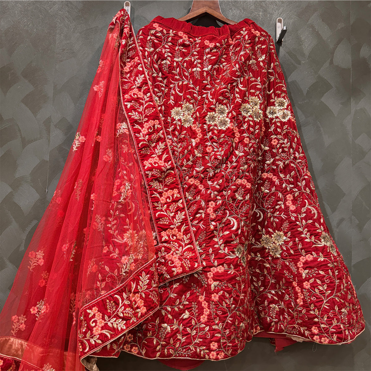 The Shagun Darbar: Red Heritage Lehenga Ensemble II – Red – view 1