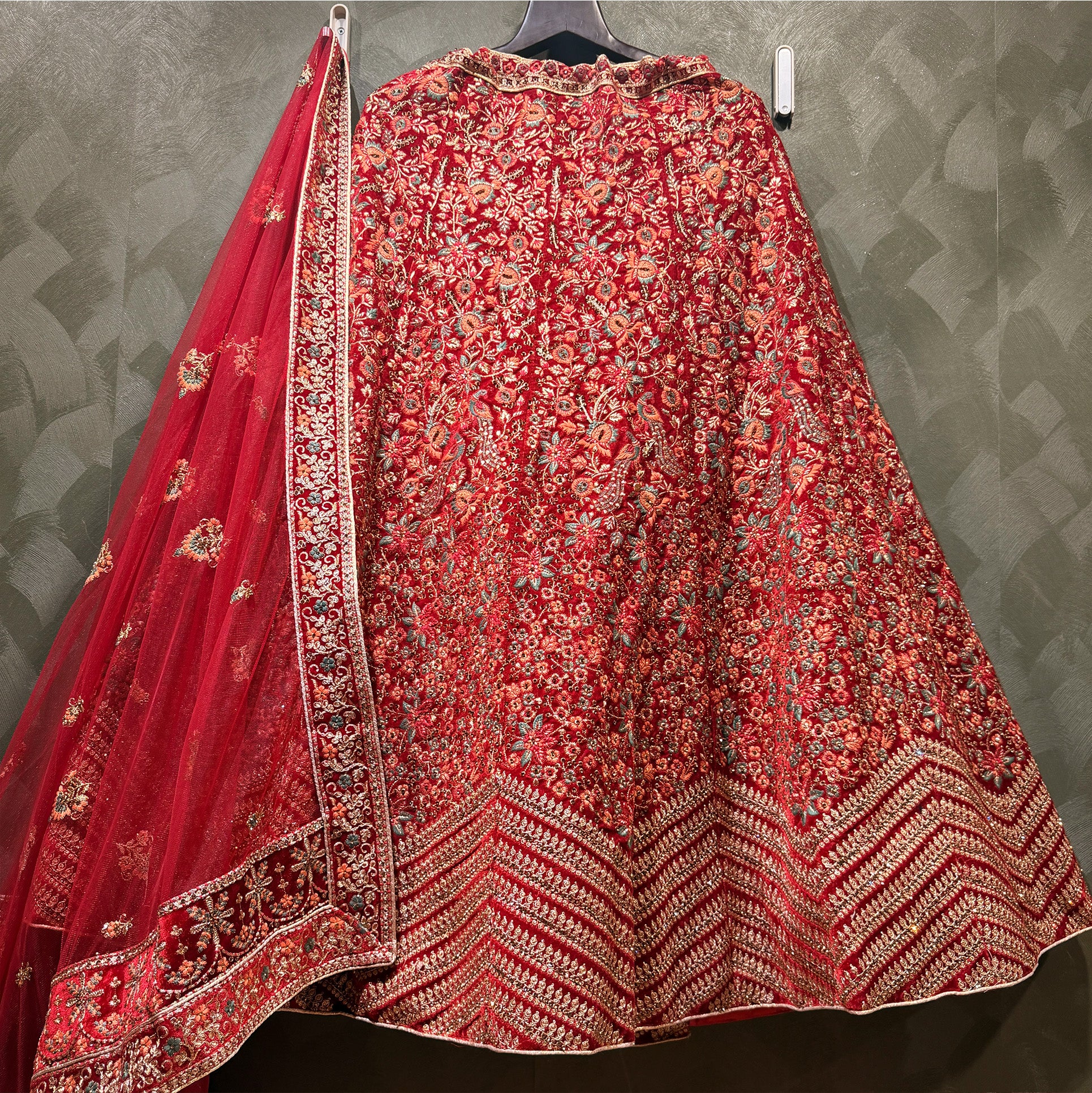 The Shagun Darbar: Red Heritage Lehenga Ensemble – Red – view 1