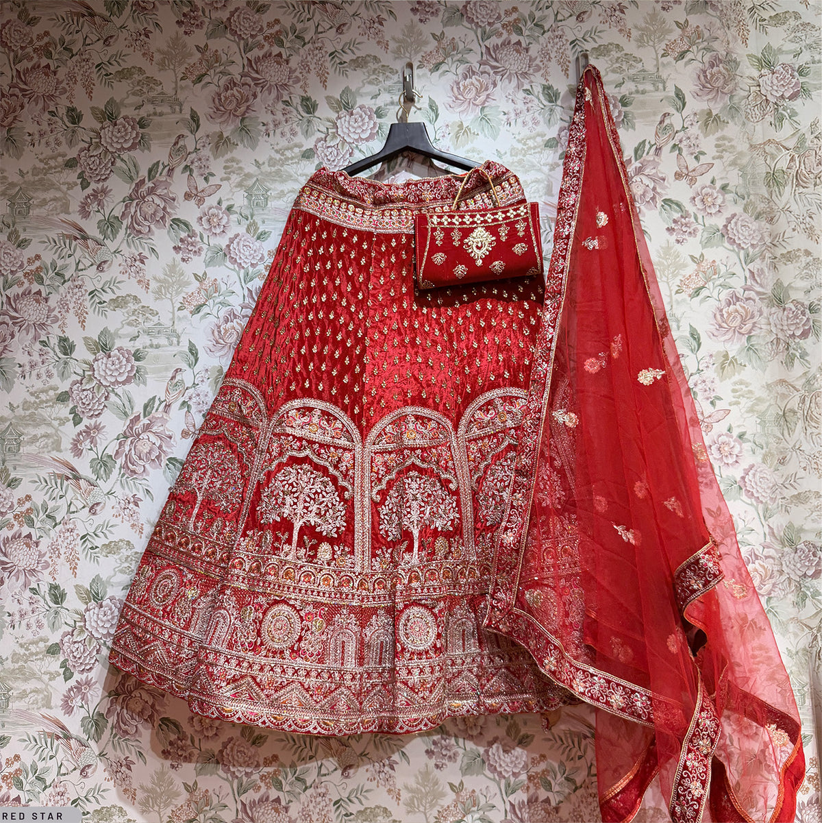 The Kashi Trousseau Darbar: Red Heritage Lehenga Ensemble – Red – view 1