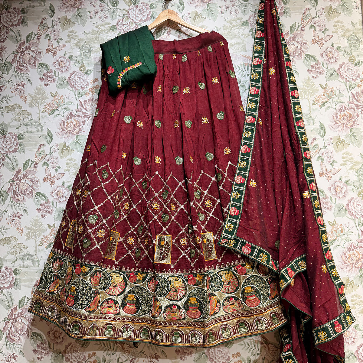 The Vivaha Collection: Maroon Heritage Lehenga Ensemble III – Maroon – view 1