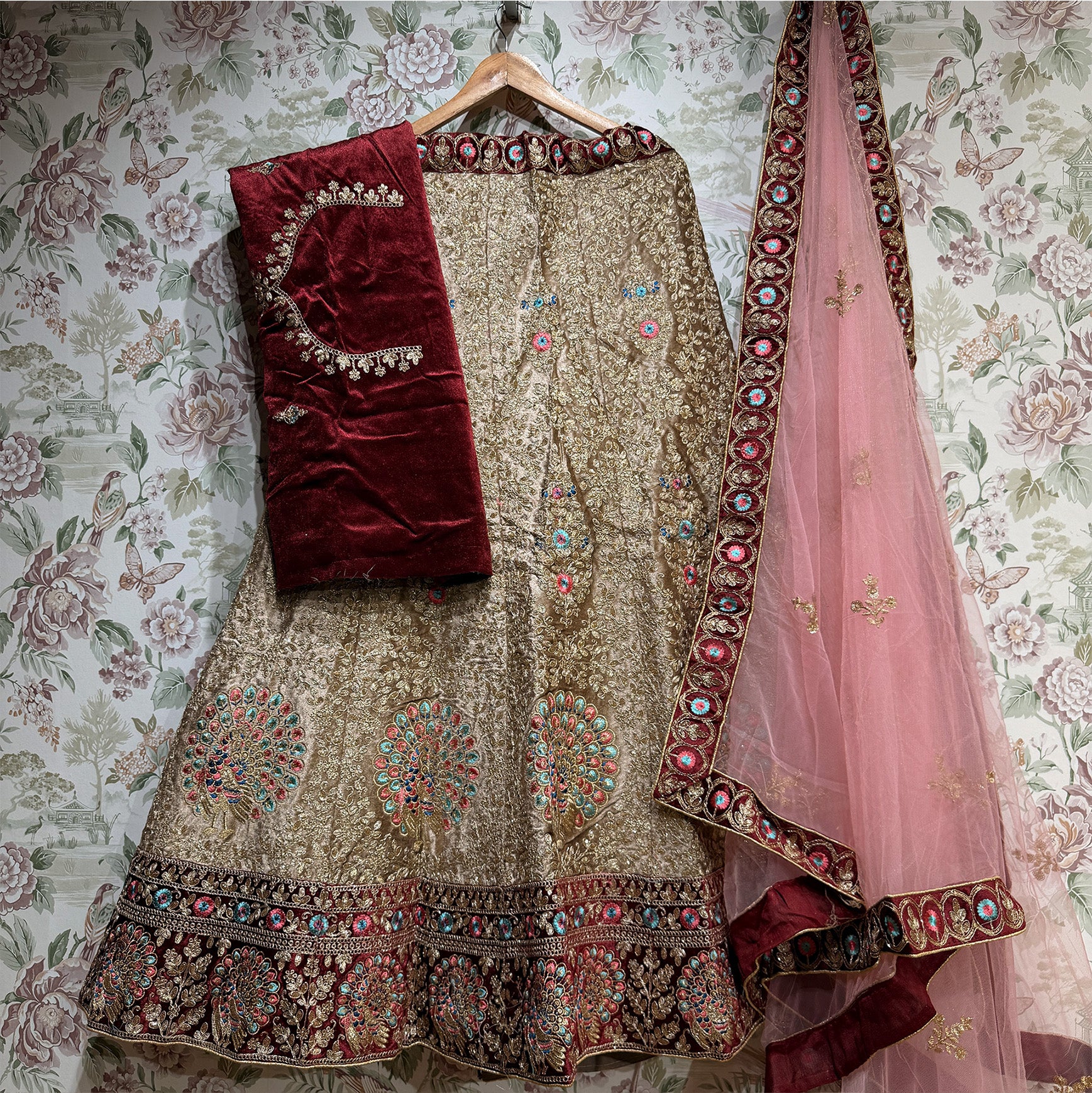 The Jharokha Heirloom Darbar: Gold Heritage Lehenga Ensemble IV – Multi Colour and Gold – view 1