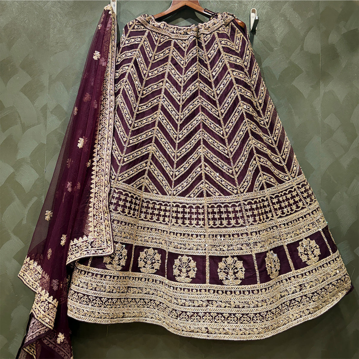 The Vivaha Heirloom: Heritage Lehenga Ensemble III - Wine - view 4