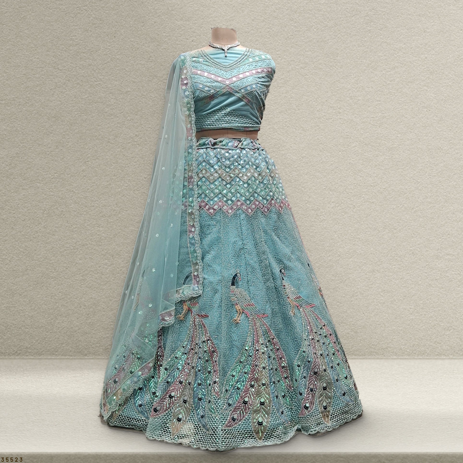 The Ananda Darbar: Blue Heritage Lehenga Ensemble – Blue – view 1