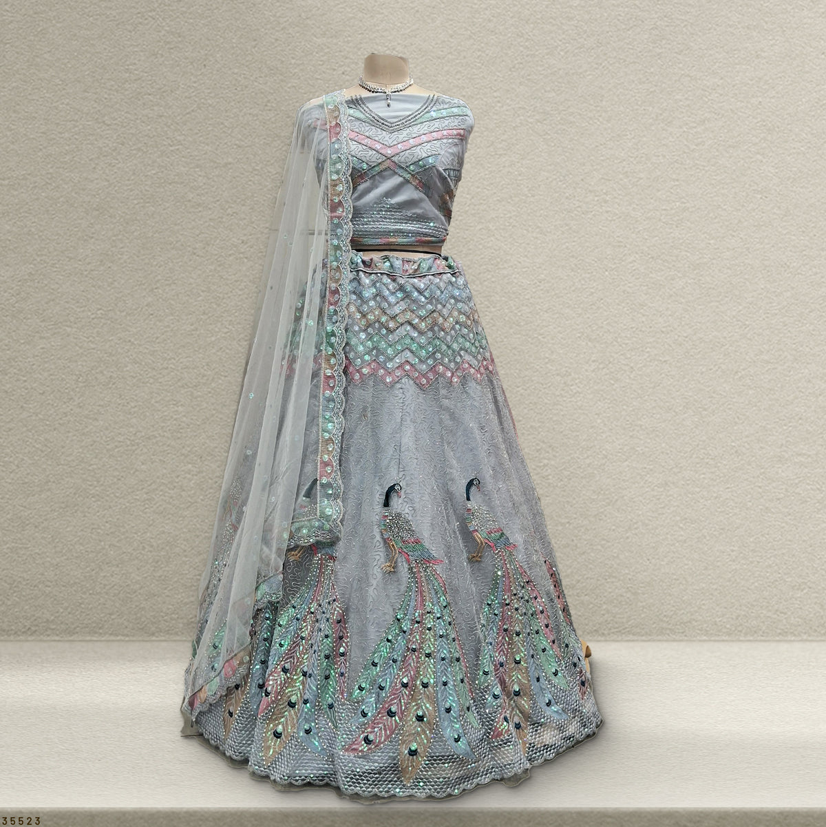 The Ananda Darbar: Blue Heritage Lehenga Ensemble – Blue – view 2