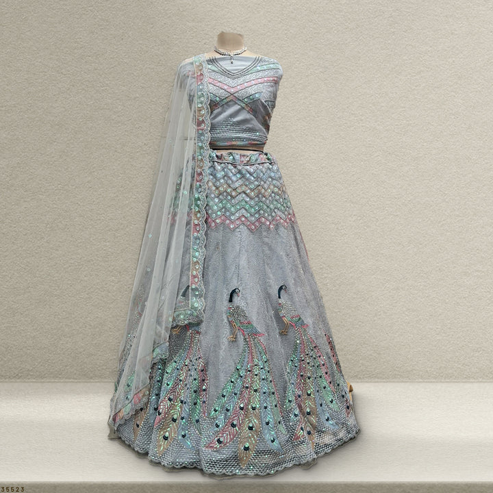 The Ananda Darbar: Blue Heritage Lehenga Ensemble