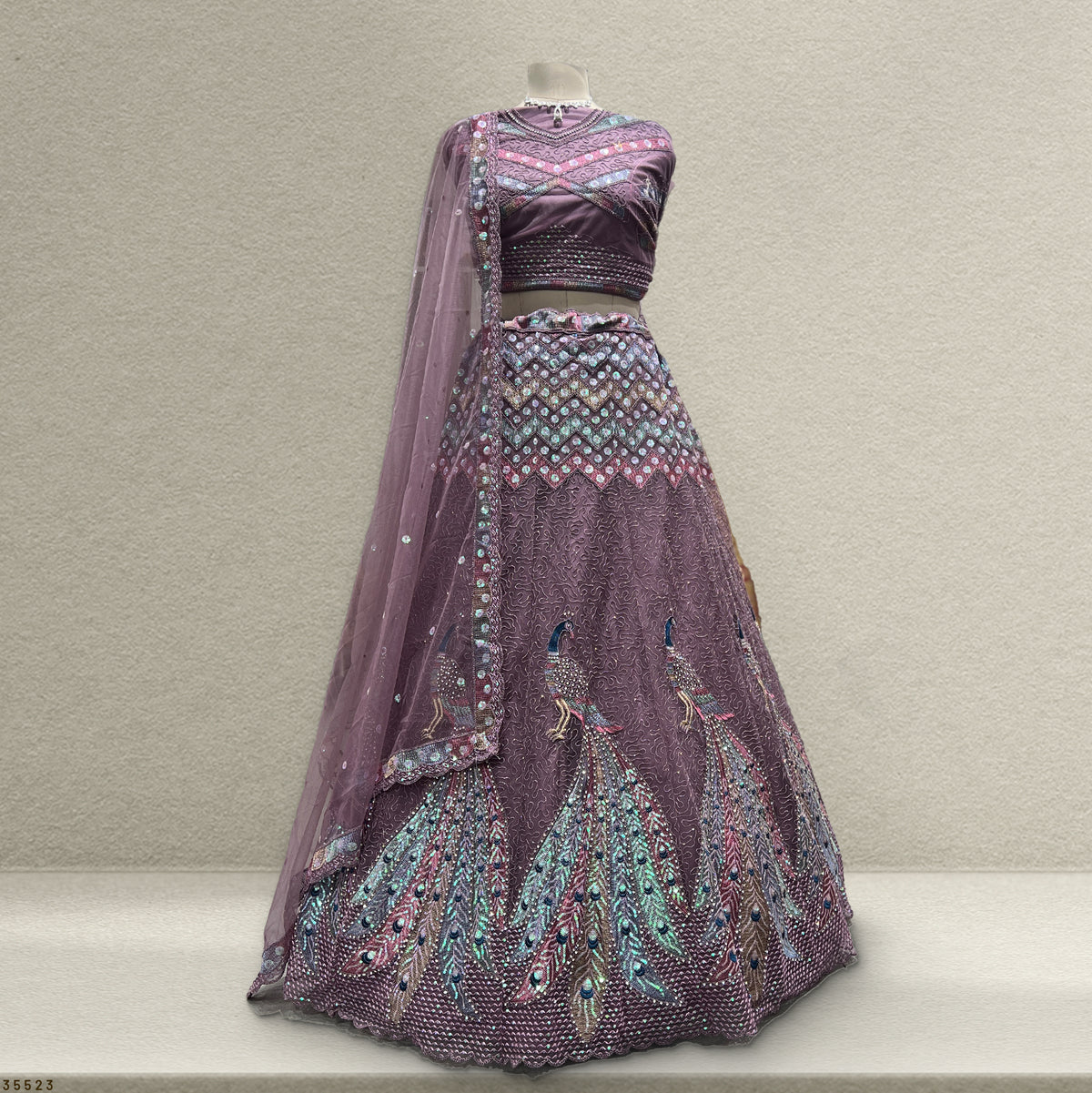 The Ananda Darbar: Blue Heritage Lehenga Ensemble – Blue – view 3