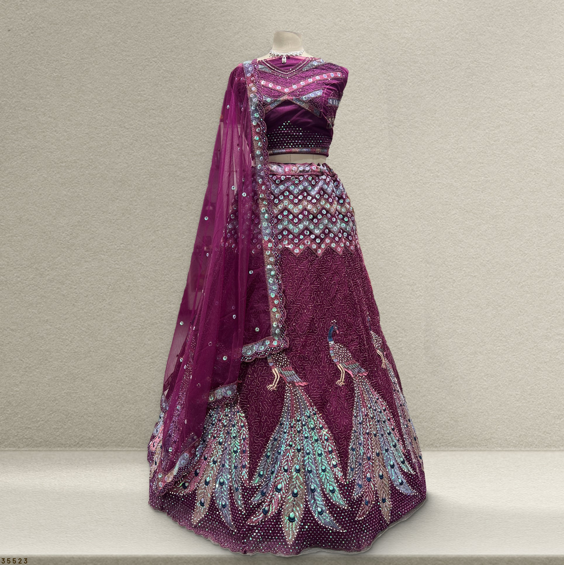 The Ananda Darbar: Blue Heritage Lehenga Ensemble – Blue – view 5