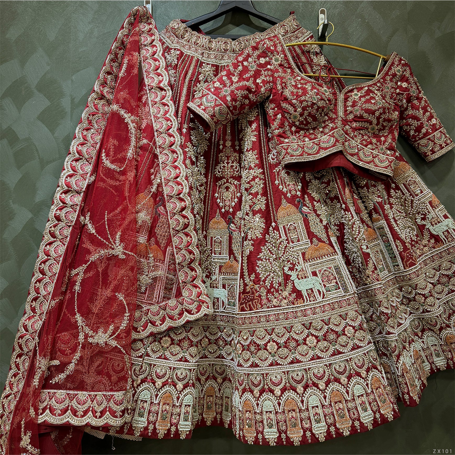 The Shagun Darbar: Maroon Heritage Lehenga Ensemble IV – Maroon – view 1