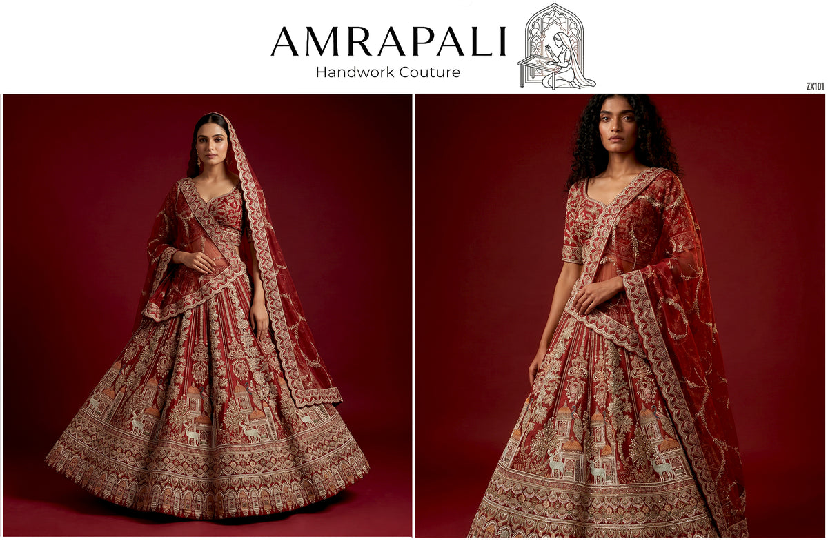 The Shagun Darbar: Maroon Heritage Lehenga Ensemble IV – Maroon – view 2