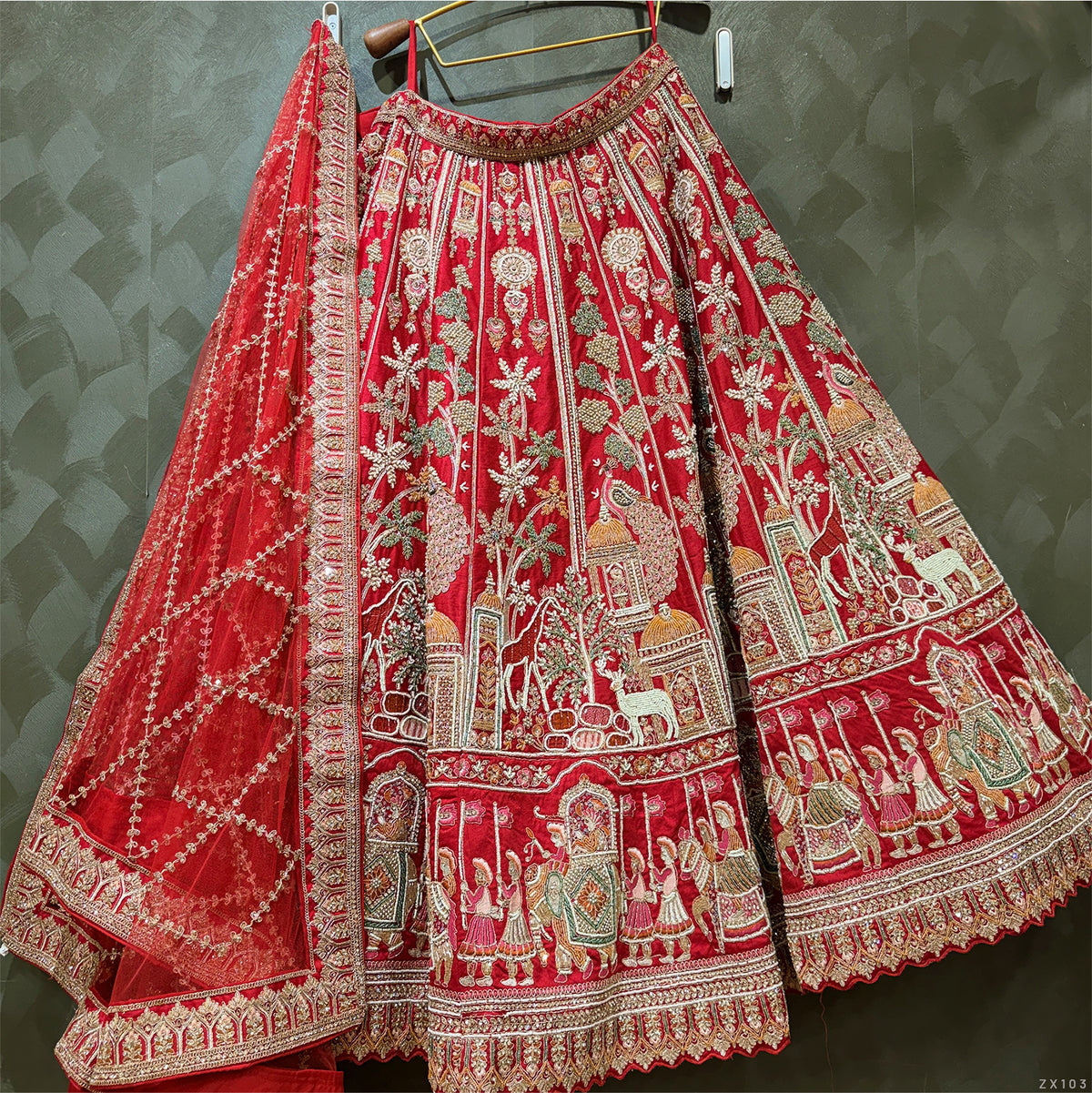 The Kashi Trousseau Heirloom: Red Heritage Lehenga Ensemble – Red – view 1