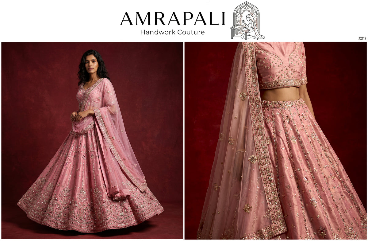 The Aarohi Edit: Pink Silk Lehenga Ensemble I – Pink – view 1