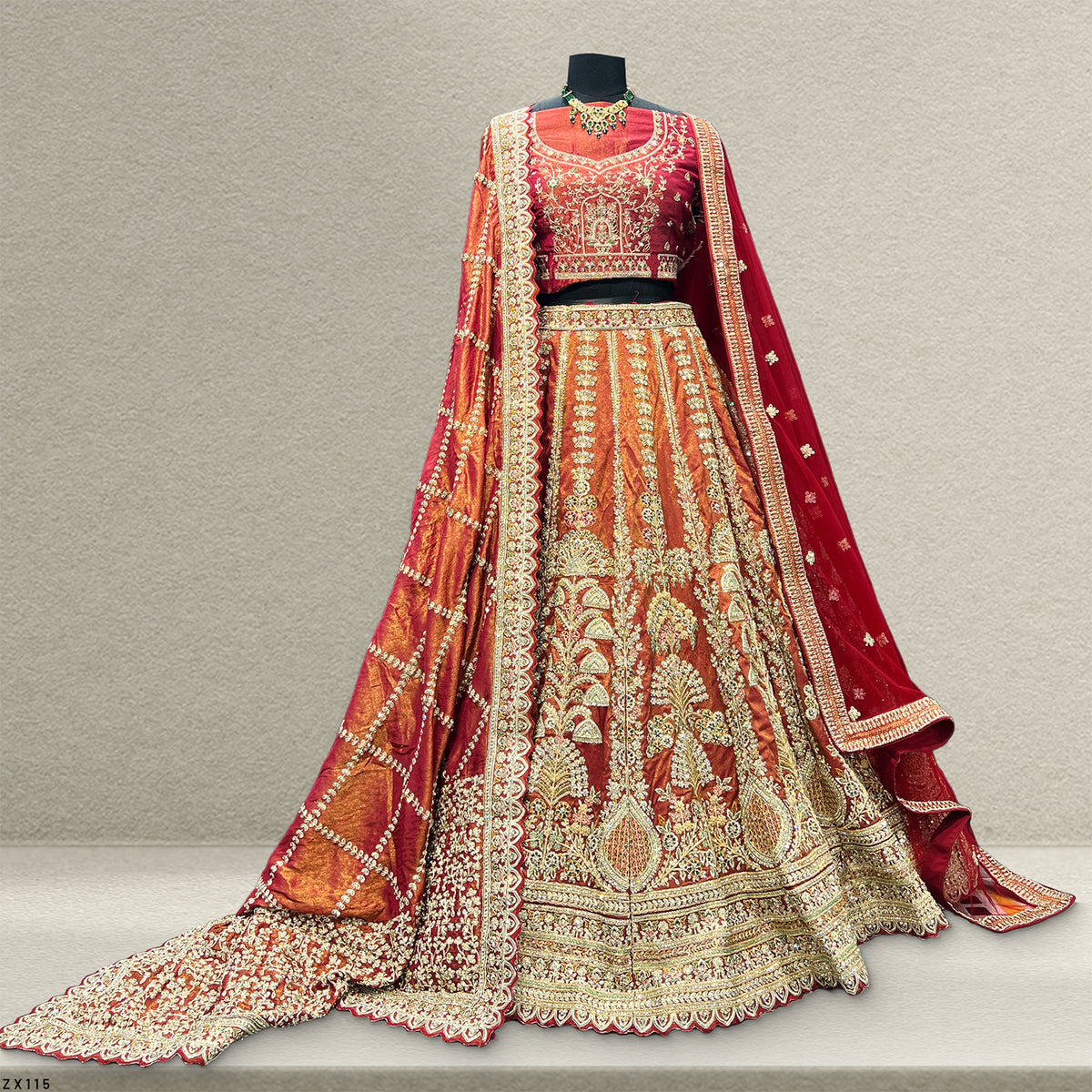 The Mangalam Edit: Orange Heritage Lehenga Ensemble II – Orange – view 1