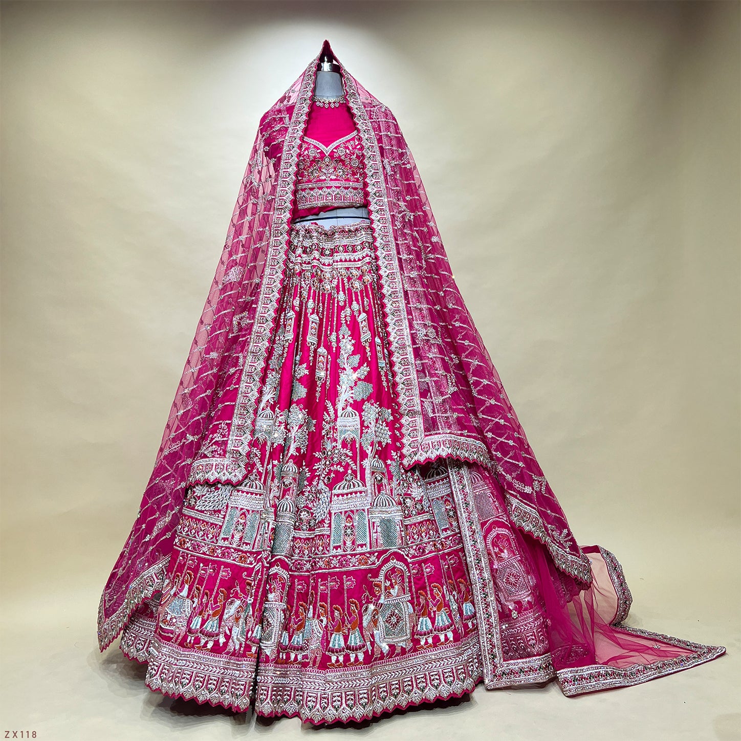 The Kalyani Darbar: Pink Silk Lehenga Ensemble II – Pink – view 1