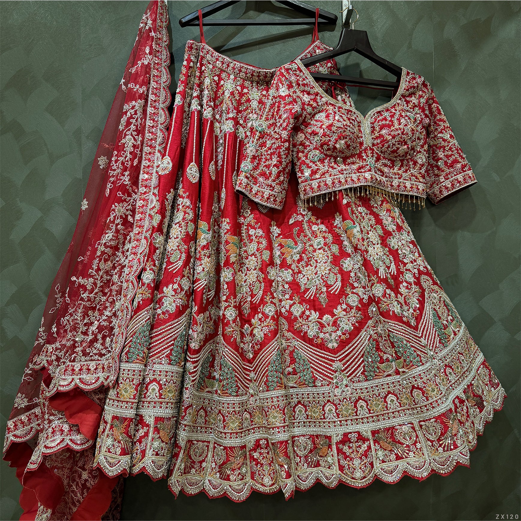 The Mangalam Heirloom: Red Heritage Lehenga Ensemble IV – Red – view 2