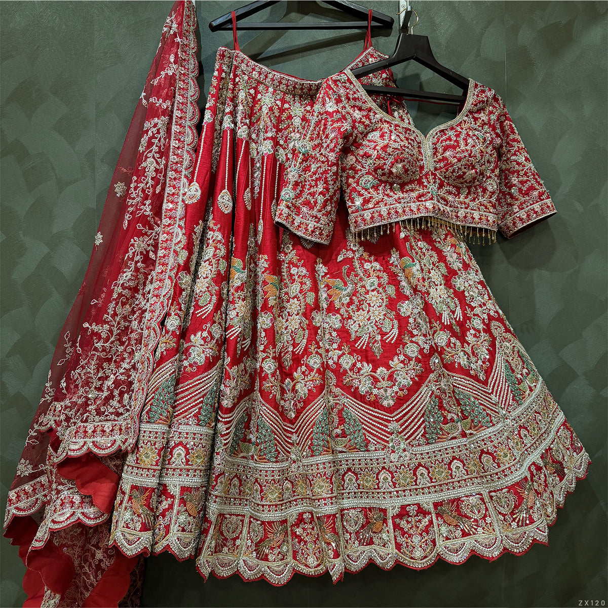 The Mangalam Heirloom: Red Heritage Lehenga Ensemble IV – Red – view 2