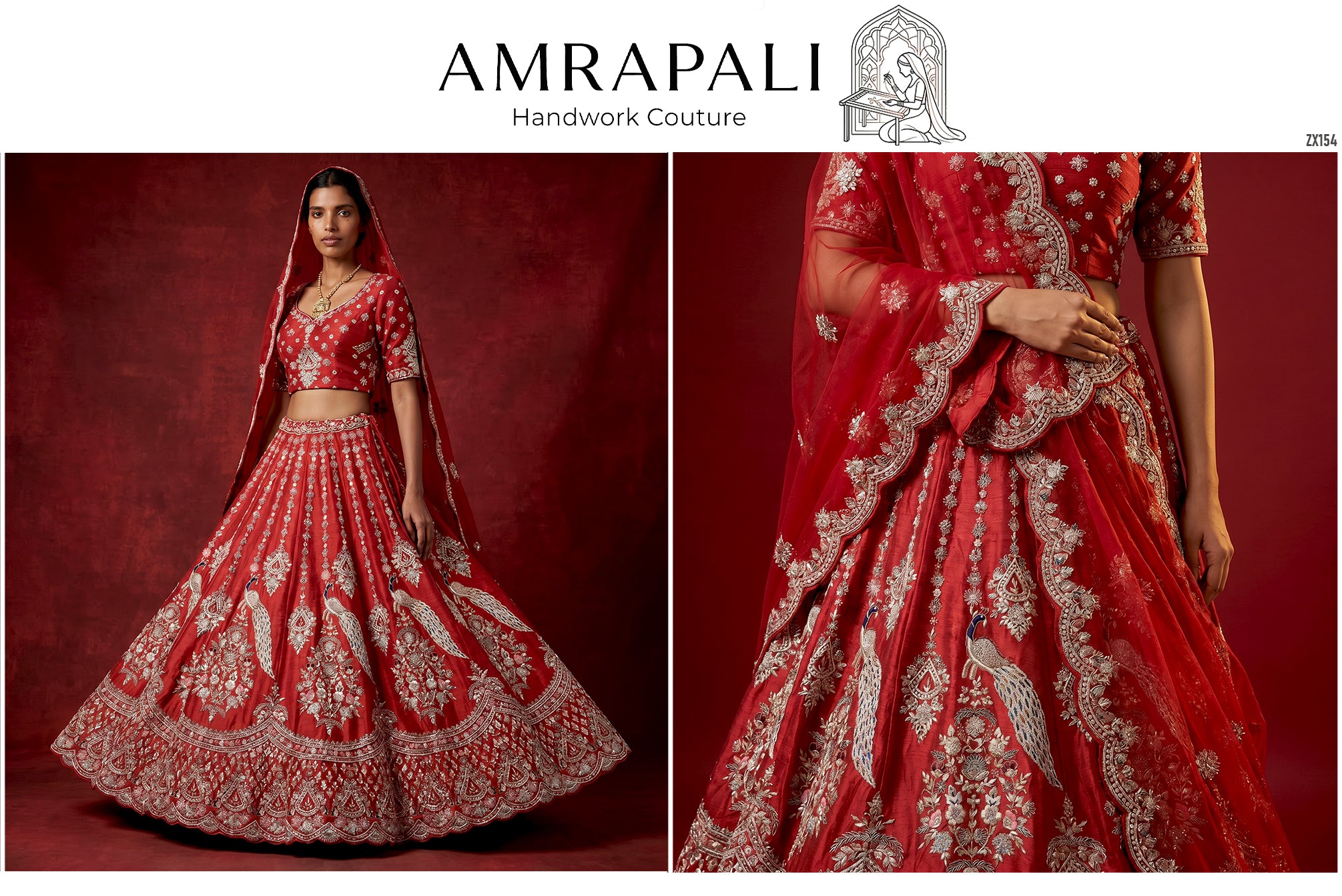 The Kashi Trousseau Edit: Red Silk Lehenga Ensemble – Red – view 1