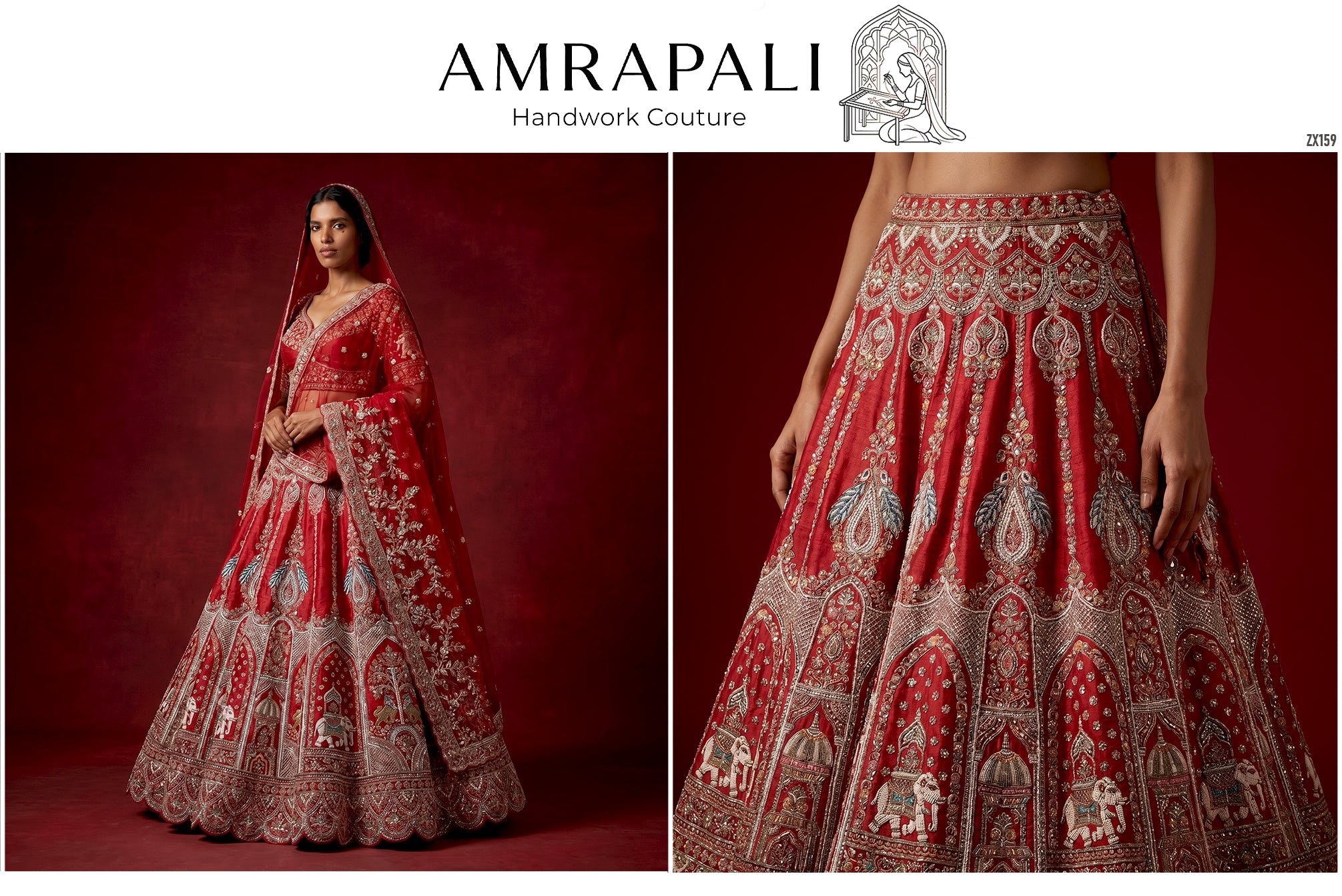 The Jaipur Palace Collection: Red Silk Lehenga Ensemble IV – Red – view 1