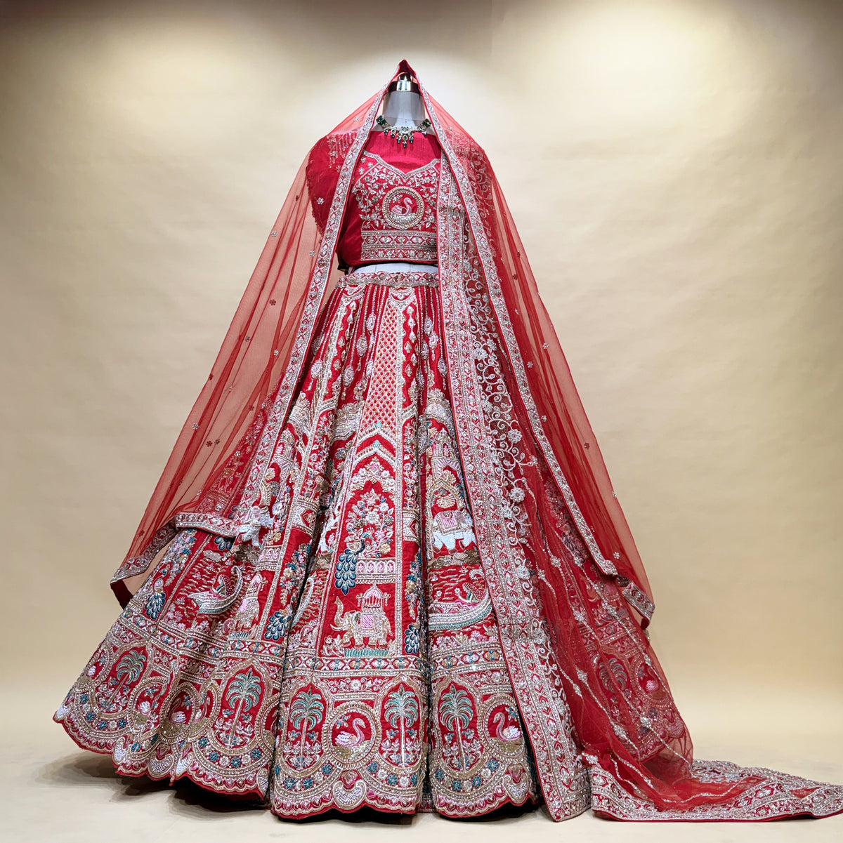 The Aarohi Heirloom: Red Heritage Lehenga Ensemble IV – Red – view 1