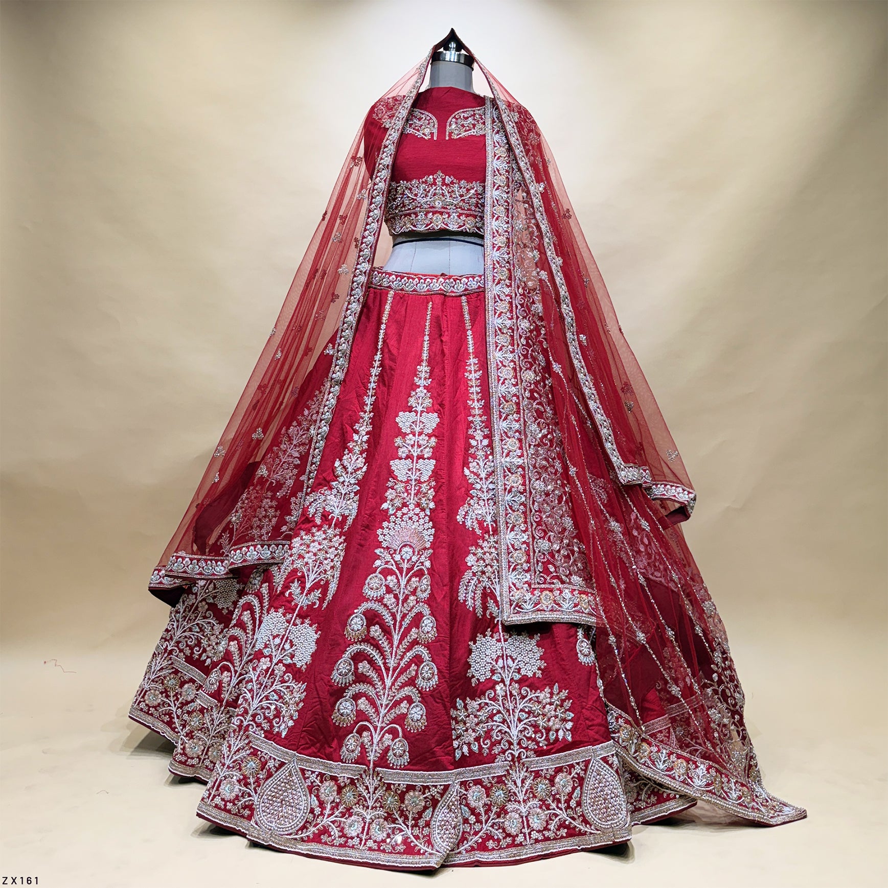 The Amber Fort Darbar: Red Silk Lehenga Ensemble II – Red – view 1